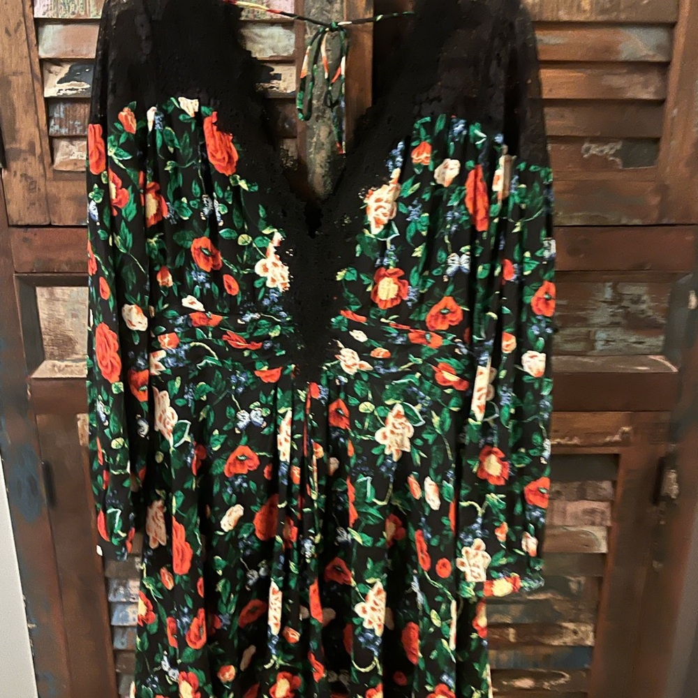 By Anthropologie Floral Lacy Dress Mini size 12 Green Boho - Picture 2 of 4
